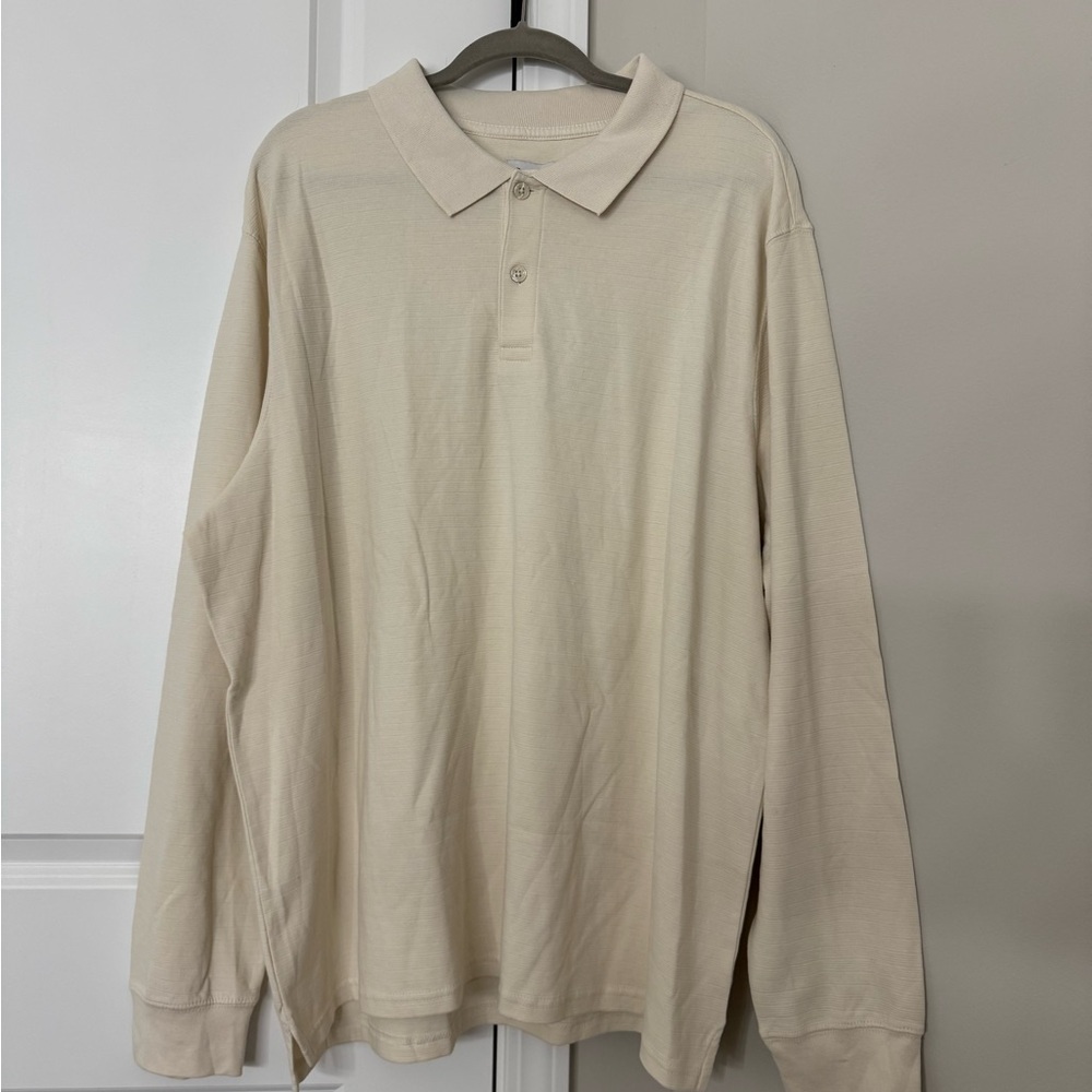 Goodfellow &  Co. Men's Cream Long Sleeve Polo Shirt